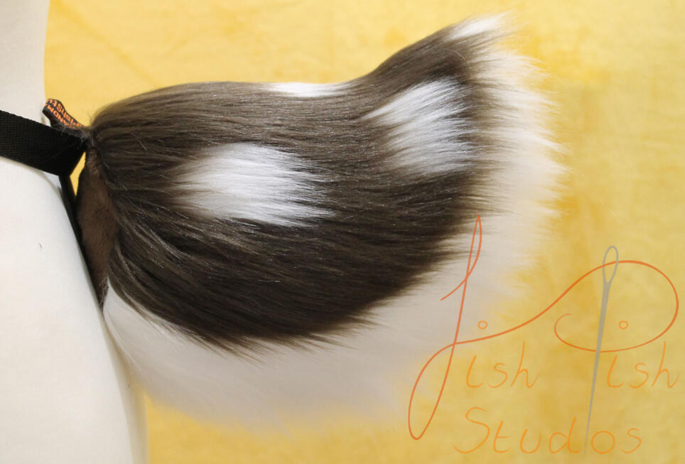 Nub Tail - Spotted A brown topped nub deer like tail with white spots and a white underside. Made with luxury faux fur for fursuits, larp and therian costumes