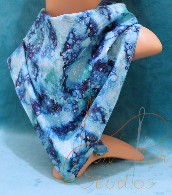 Watery Depths an XL bandana in a wavy sea blue colour. The fabrics are polycotton. The design is XL at 36 inches, making it a great fashion accessory or something to decorate your fursuit. handmade in the UK by fishpish studios